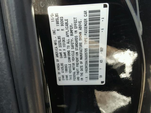 1HGCM72647A005705 - 2007 HONDA ACCORD EX BLACK photo 10