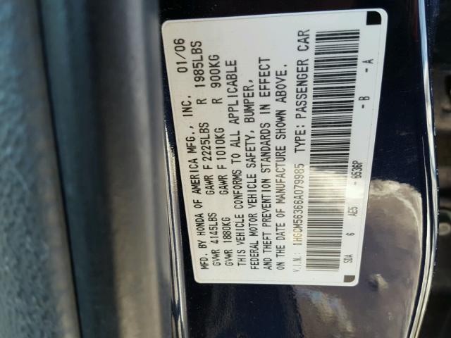 1HGCM56366A079985 - 2006 HONDA ACCORD SE BLUE photo 10