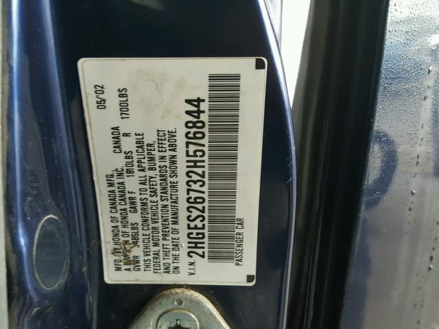 2HGES26732H576844 - 2002 HONDA CIVIC EX BLUE photo 10