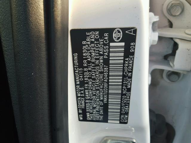 VNKKTUD36FA046387 - 2015 TOYOTA YARIS WHITE photo 10