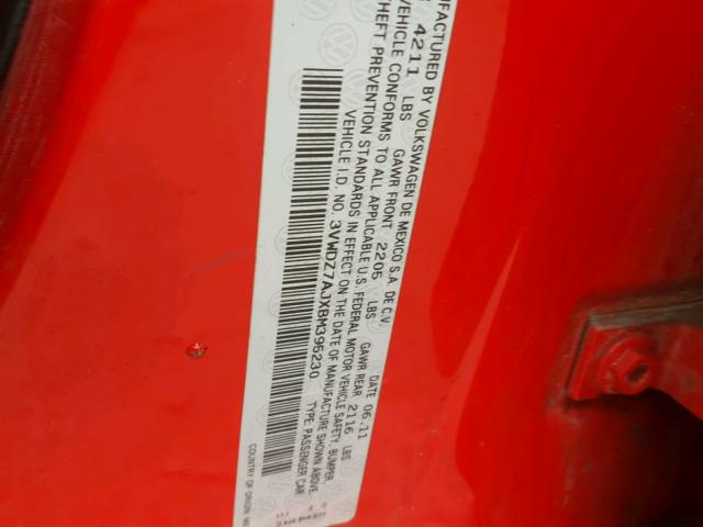 3VWDZ7AJXBM395230 - 2011 VOLKSWAGEN JETTA SE RED photo 10