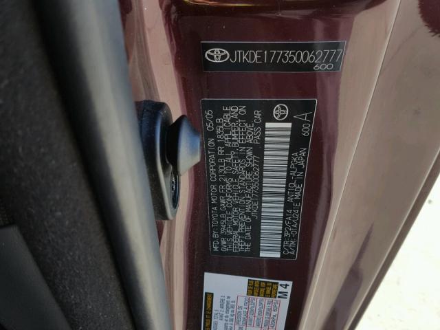 JTKDE177350062777 - 2005 TOYOTA SCION TC MAROON photo 10