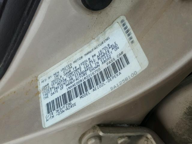 1NXAE00B1RZ216755 - 1994 TOYOTA COROLLA LE TAN photo 10