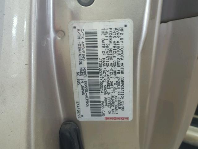 JT2BG22K7Y0502541 - 2000 TOYOTA CAMRY CE BROWN photo 10