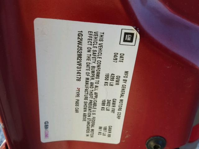 1G2WJ52M2VF314178 - 1997 PONTIAC GRAND PRIX BURGUNDY photo 10