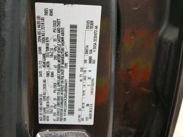 1FMCU0HX3DUB99431 - 2013 FORD ESCAPE SEL GRAY photo 10