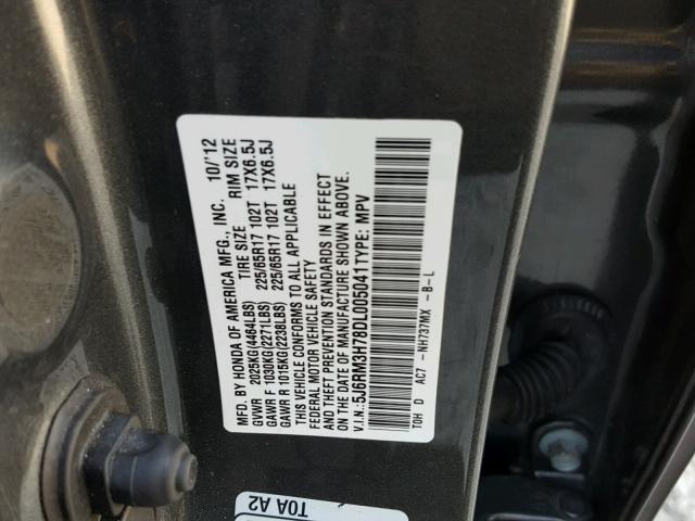 5J6RM3H78DL005041 - 2013 HONDA CR-V EXL GRAY photo 10