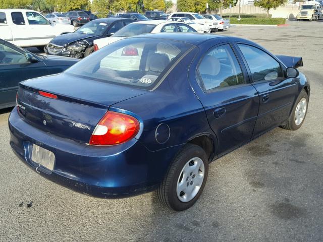 1B3ES26C62D534341 - 2002 DODGE NEON BLUE photo 4