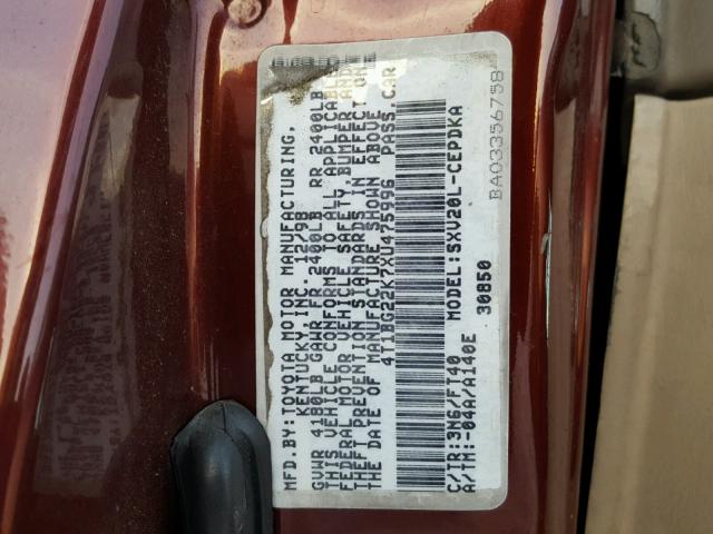 4T1BG22K7XU475996 - 1999 TOYOTA CAMRY CE RED photo 10