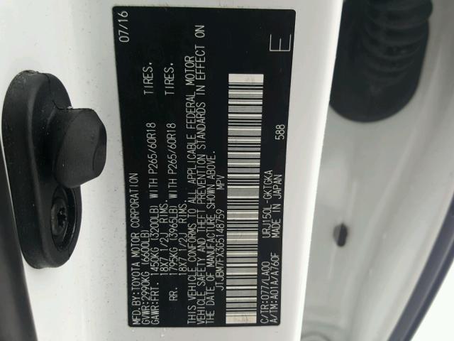 JTJBM7FX3G5148759 - 2016 LEXUS GX BASE WHITE photo 10