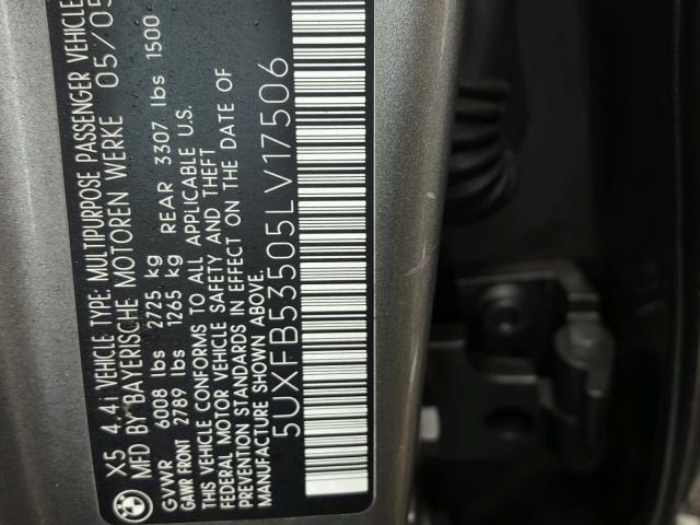 5UXFB53505LV17506 - 2005 BMW X5 4.4I GRAY photo 10