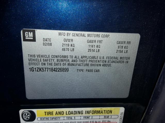 1G1ZK577184226899 - 2008 CHEVROLET MALIBU LTZ 蓝色 照片 10