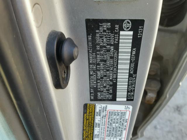 4T1BE32K34U323947 - 2004 TOYOTA CAMRY LE SILVER photo 10