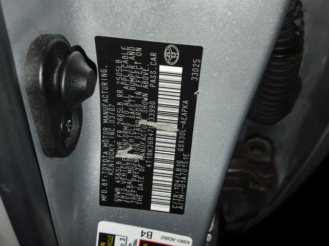 4T1BK36B47U233990 - 2007 TOYOTA AVALON XL SILVER photo 10