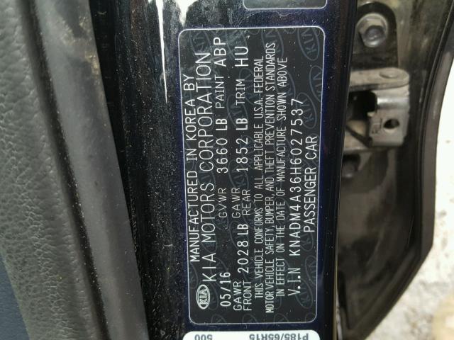 KNADM4A36H6027537 - 2017 KIA RIO LX Սև լուսանկար 10