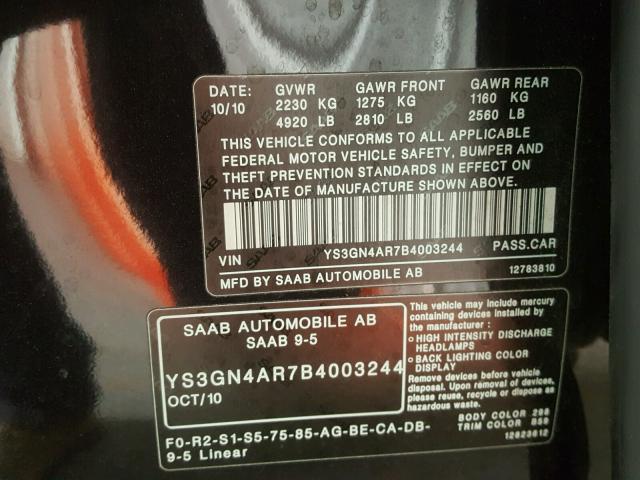 YS3GN4AR7B4003244 - 2011 SAAB 9-5 TURBO BLUE photo 10