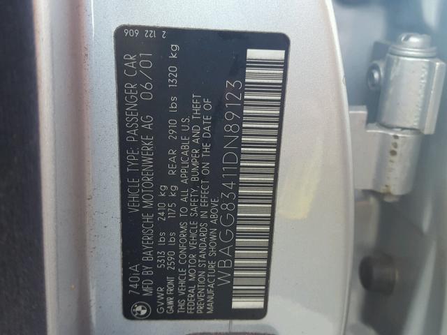 WBAGG83411DN89123 - 2001 BMW 740 I AUTO SILVER photo 10