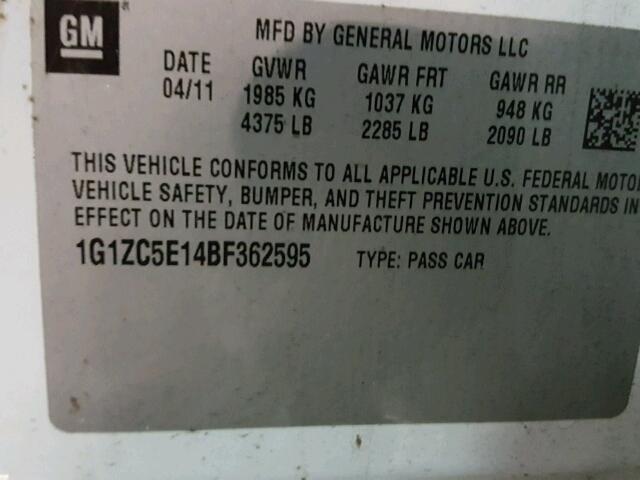 1G1ZC5E14BF362595 - 2011 CHEVROLET MALIBU 1LT 白色 照片 10