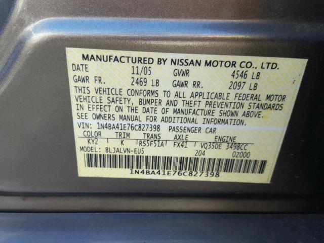 1N4BA41E76C827398 - 2006 NISSAN MAXIMA SE GOLD photo 10