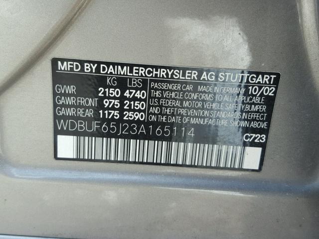 WDBUF65J23A165114 - 2003 MERCEDES-BENZ E 320 SILVER photo 10