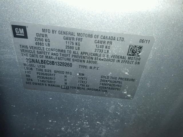 2GNALBEC8B1328260 - 2011 CHEVROLET EQUINOX LS GRAY photo 10