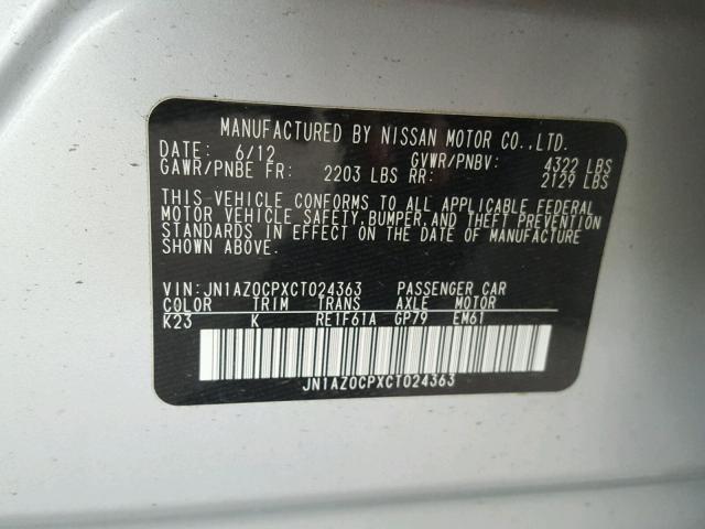 JN1AZ0CPXCT024363 - 2012 NISSAN LEAF SV SILVER photo 10