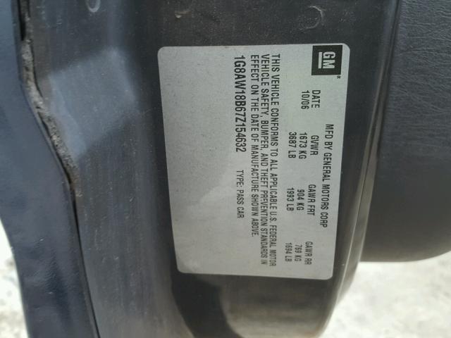 1G8AW18B67Z154632 - 2007 SATURN ION LEVEL ლურჯი ფოტო 10