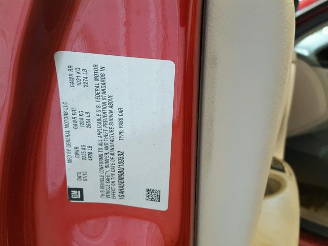 1G4HA5EM9BU109332 - 2011 BUICK LUCERNE CX RED photo 10