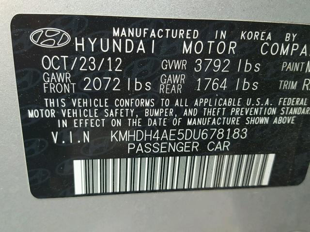 KMHDH4AE5DU678183 - 2013 HYUNDAI ELANTRA GL SILVER photo 10