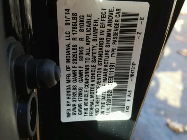 19XFB2F84EE011191 - 2014 HONDA CIVIC EX შავი ფოტო 10