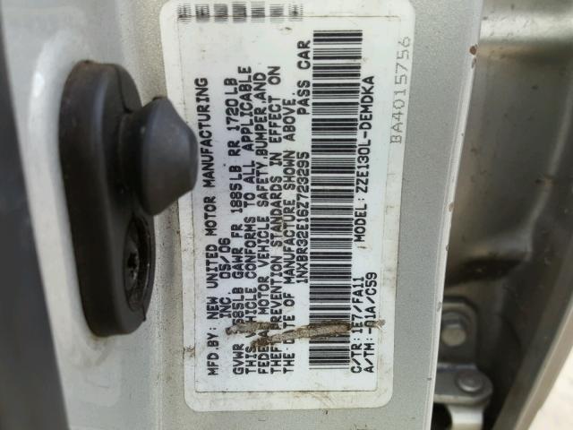 1NXBR32E16Z723295 - 2006 TOYOTA COROLLA CE SILVER photo 10