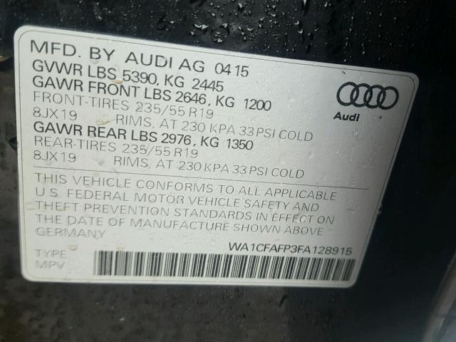 WA1CFAFP3FA128915 - 2015 AUDI Q5 PREMIUM BLACK photo 10