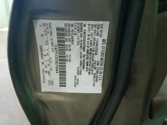 1FAFP55283A276864 - 2003 FORD TAURUS SES GRAY photo 10