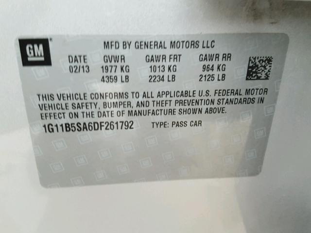 1G11B5SA6DF261792 - 2013 CHEVROLET MALIBU LS ვერცხლისფერი ფოტო 10