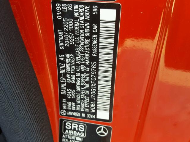 WDBLJ70G1XF079765 - 1999 MERCEDES-BENZ CLK 430 RED photo 10