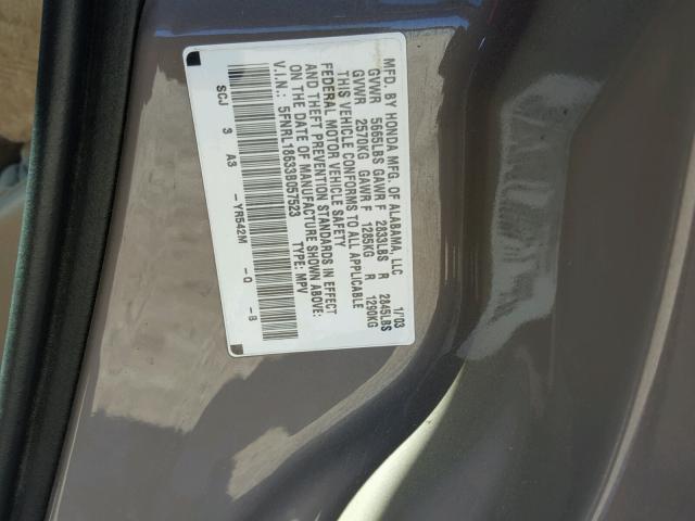 5FNRL18633B057523 - 2003 HONDA ODYSSEY EX TAN photo 10