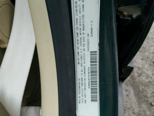 WVWMA63B7XE507554 - 1999 VOLKSWAGEN PASSAT GLS GREEN photo 10