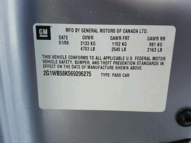 2G1WB58K569296275 - 2006 CHEVROLET IMPALA LS GRAY photo 10