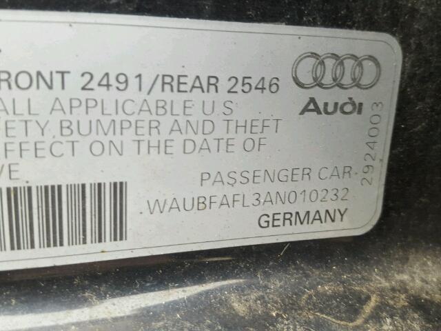 WAUBFAFL3AN010232 - 2010 AUDI A4 PREMIUM BLACK photo 10