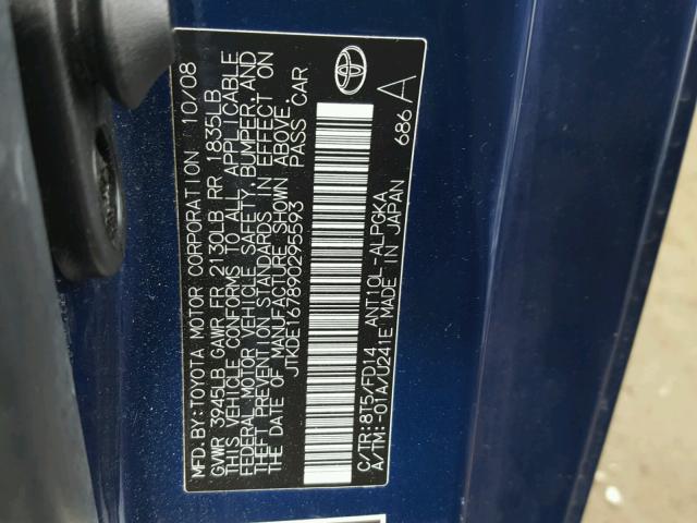 JTKDE167890295593 - 2009 TOYOTA SCION TC BLUE photo 10