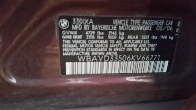 WBAVD33506KV66771 - 2006 BMW 330 XI MAROON photo 10