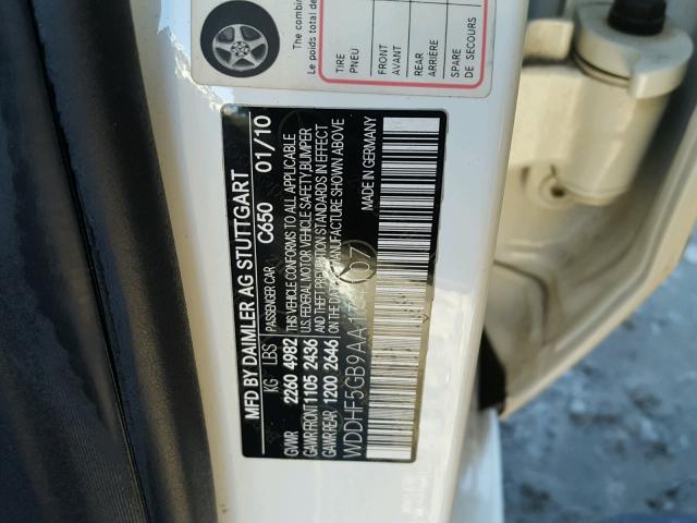 WDDHF5GB9AA174107 - 2010 MERCEDES-BENZ E 350 WHITE photo 10