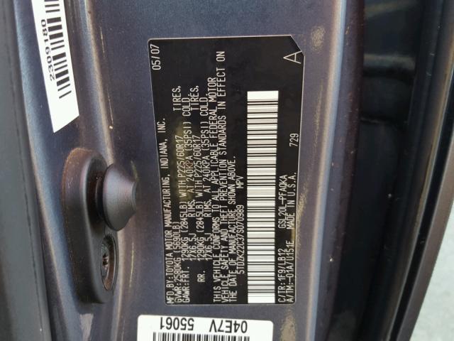 5TDZK22C37S070989 - 2007 TOYOTA SIENNA XLE GRAY photo 10