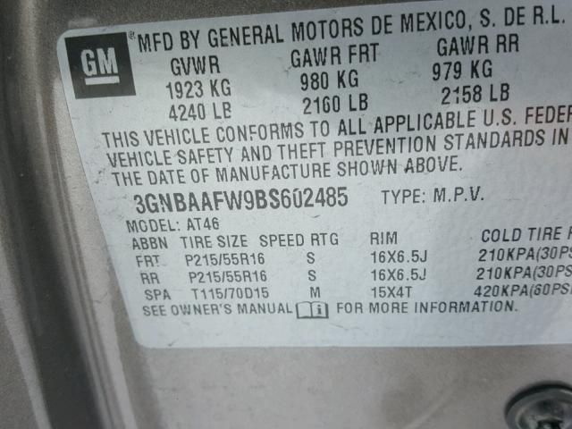 3GNBAAFW9BS602485 - 2011 CHEVROLET HHR LS BROWN photo 10