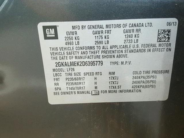 2GKALMEK2D6395779 - 2013 GMC TERRAIN SL CHARCOAL photo 10