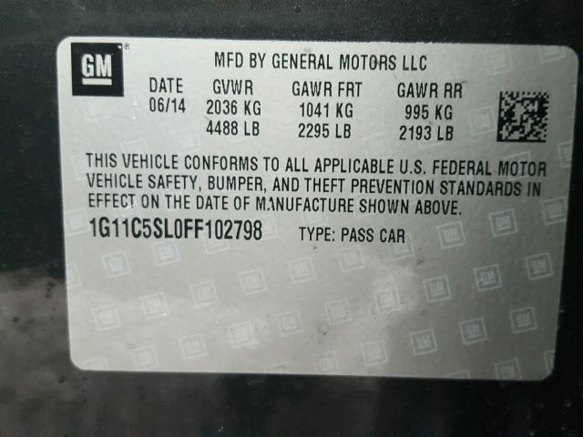 1G11C5SL0FF102798 - 2015 CHEVROLET MALIBU 1LT 石墨色 照片 10