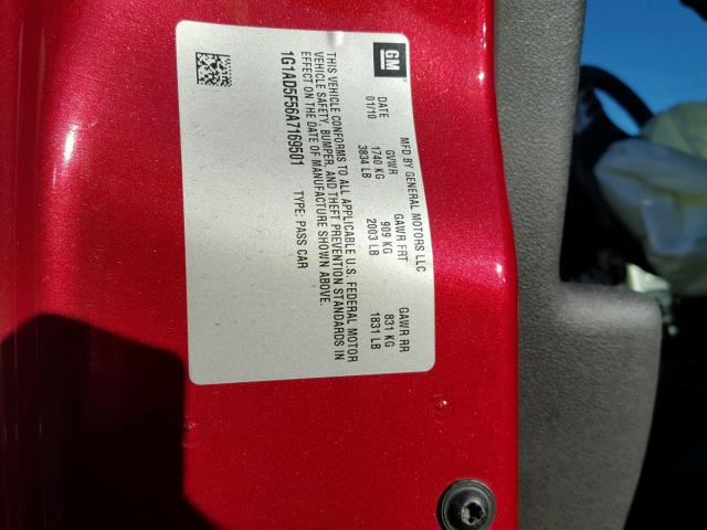 1G1AD5F56A7169501 - 2010 CHEVROLET COBALT 1LT RED photo 10