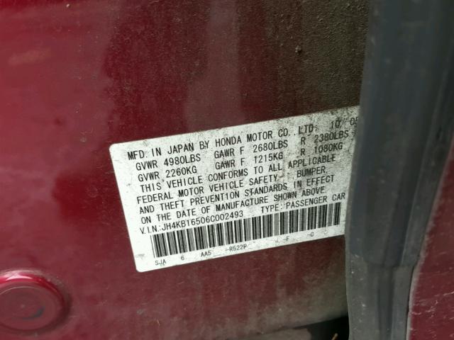 JH4KB16506C002493 - 2006 ACURA RL RED photo 10