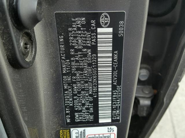 4T1BE32K65U511329 - 2005 TOYOTA CAMRY LE SILVER photo 10