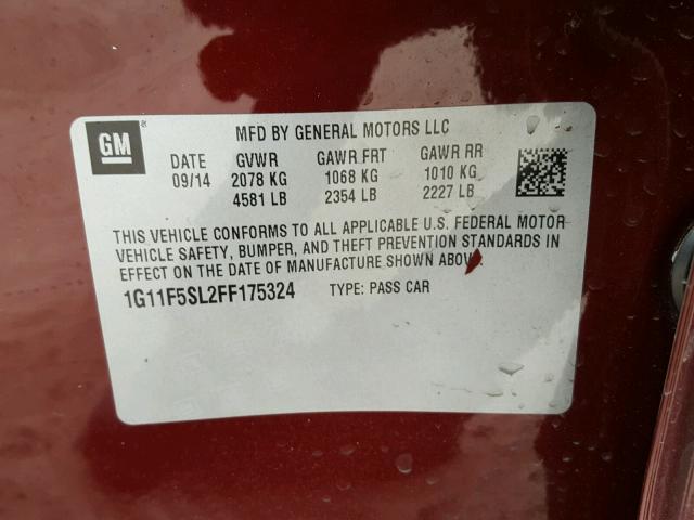 1G11F5SL2FF175324 - 2015 CHEVROLET MALIBU LTZ მუქწითელი ფოტო 10